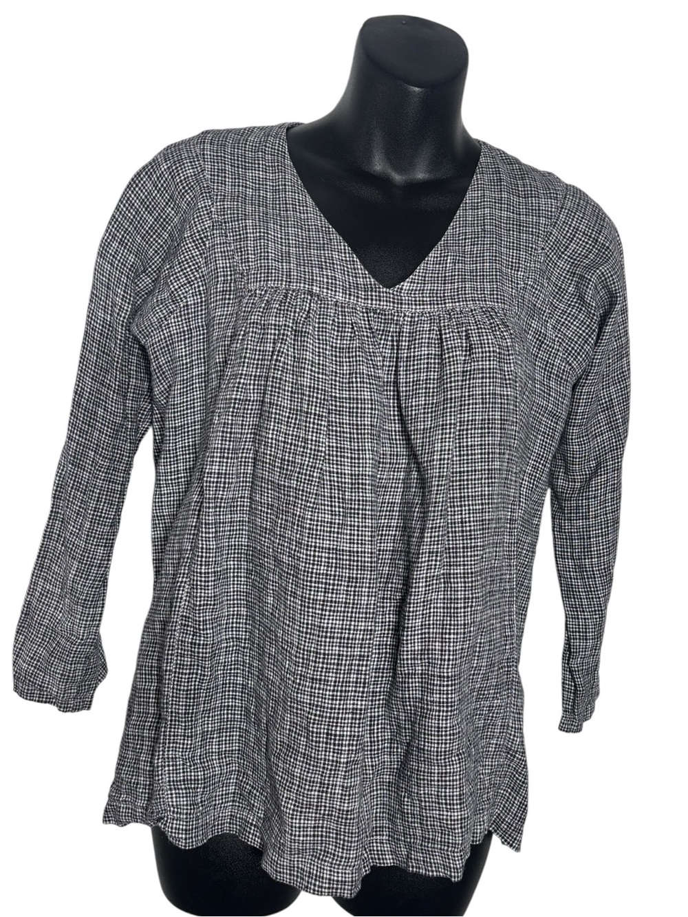 Fog linen work women’s Lithuanian micro plaid long sleeve top capsule minimalist